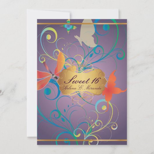 PixDezines Sweet 16/Butterfiles/Swarls/Dragonbles 招待状 (正面)