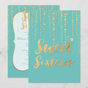 PixDezines sweet 16, Goldenハートストリンググリッター 招待状