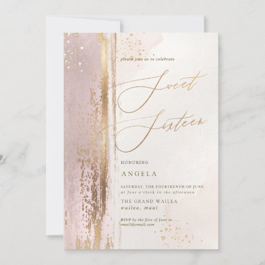 PixDezines Sweet 16 H2赤面ピンク洗浄済み 招待状 (正面)