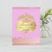 PixDezines Sweet 16/ princess/pink+金ゴールドダマスク 招待状 (スタンド正面)
