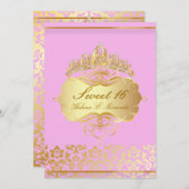 PixDezines Sweet 16/ princess/pink+金ゴールドダマスク 招待状 (正面/裏面)