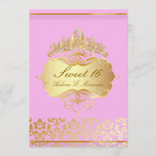 PixDezines Sweet 16/ princess/pink+金ゴールドダマスク 招待状