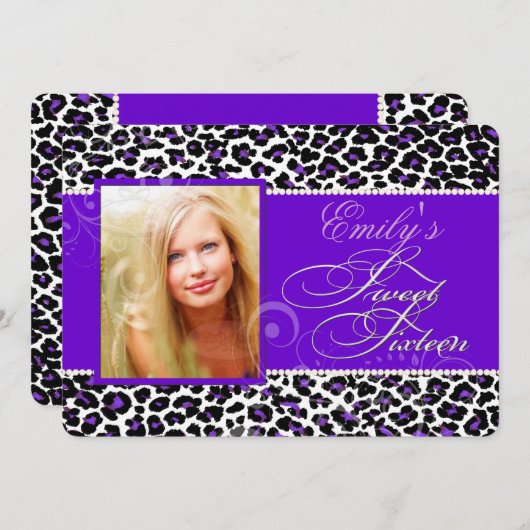 PixDezines sweet 16/purple leopard 招待状 (正面/裏面)