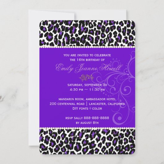 PixDezines sweet 16/purple leopard 招待状 (裏面)