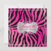PixDezines SWEET 16/ZEBRA PRINT/HOT PINK 招待状 (正面)