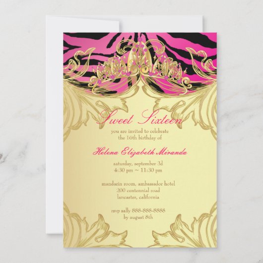 PixDezines Sweet 16/Zebra Stripes 招待状 (裏面)