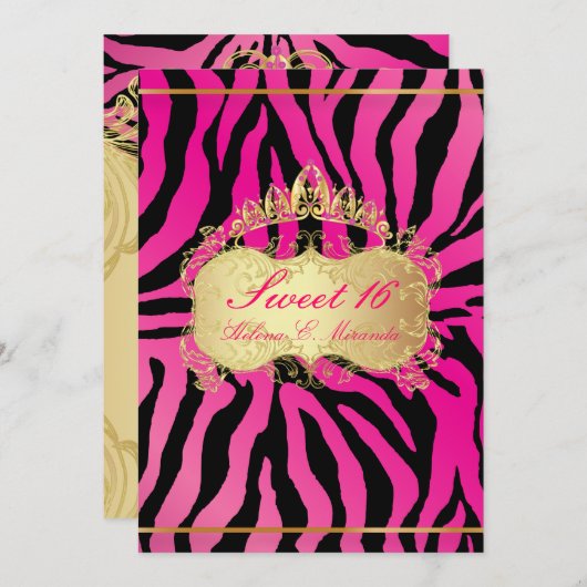 PixDezines Sweet 16/Zebra Stripes 招待状 (正面/裏面)