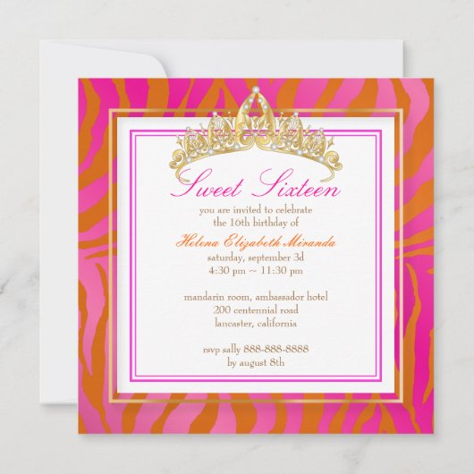 PixDezines Sweet 16/Zebra Stripes 招待状 (裏面)