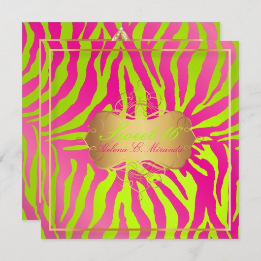 PixDezines Sweet 16/Zebra Stripes 招待状 (正面/裏面)