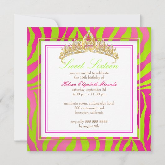 PixDezines Sweet 16/Zebra Stripes 招待状 (裏面)