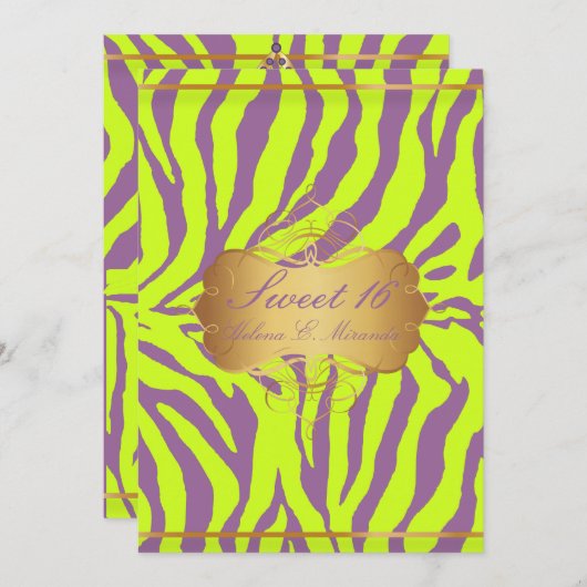 PixDezines Sweet 16/Zebra Stripes 招待状 (正面/裏面)