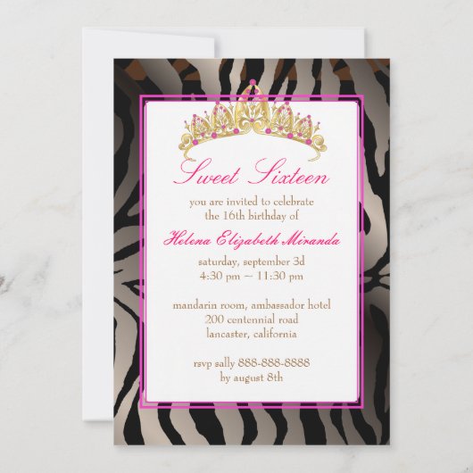 PixDezines Sweet 16/Zebra Stripes 招待状 (裏面)