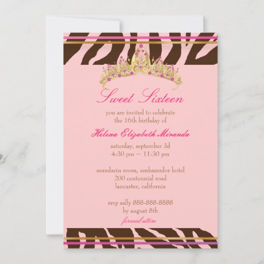 PixDezines Sweet 16/Zebra Stripes 招待状 (裏面)