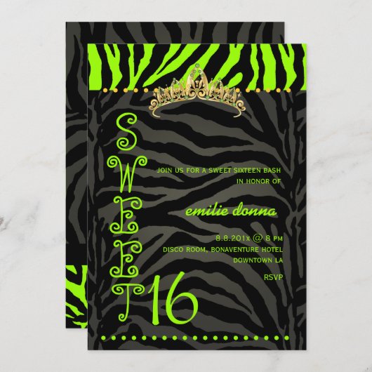 PixDezines Sweet 16/Zebra Stripes 招待状 (正面/裏面)