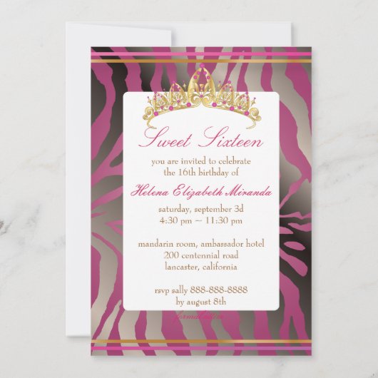 PixDezines Sweet 16/Zebra Stripes 招待状 (裏面)