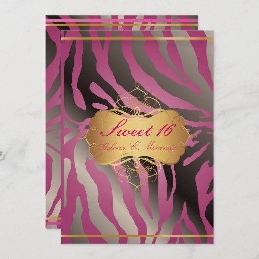 PixDezines Sweet 16/Zebra Stripes 招待状 (正面/裏面)