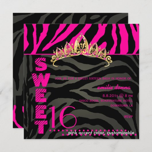 PixDezines Sweet 16/Zebra Stripes 招待状 (正面/裏面)