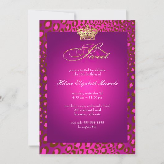 PixDezines Sweet 16Magenta leopard/DIY Color!! 招待状 (裏面)