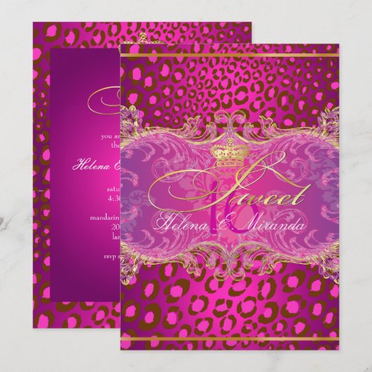 PixDezines Sweet 16Magenta leopard/DIY Color!! 招待状 (正面/裏面)