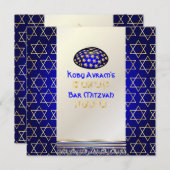 PixDezines talit+kippah/バー(ユダヤ教の)バル・ミツバー/スタイリッシュ金ゴ 招待状 (正面/裏面)