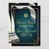 PixDezines tallitバー（ユダヤ教の）バル・ミツバー/ティール（緑がかった色）/金ゴー 招待状 (正面/裏面)
