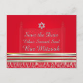 PixDezines TALLIT/RED/(ユダヤ教の)バル・ミツバー日付を保存 案内ポストカード (正面)