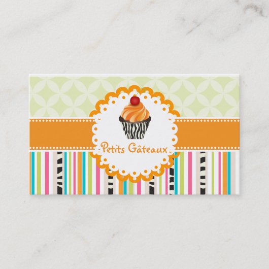 PixDezines tangerine swarlsカップケーキ+ストライプ 名刺 (正面)