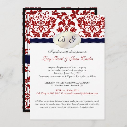 PixDezines Tanza Damask/DIYカラー！!! 招待状 (正面/裏面)