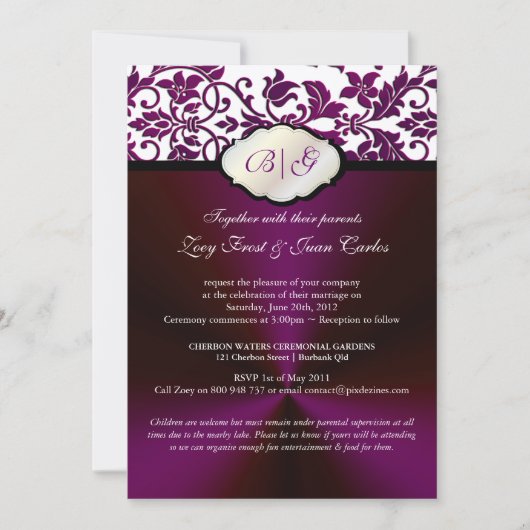 PixDezines Tanza Damask/DIY背景色 招待状 (正面)