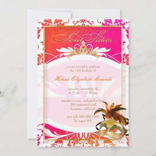 PixDezines Tanza Damask/sweet 16/zebra 招待状 (裏面)