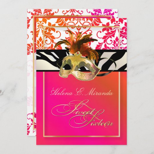 PixDezines Tanza Damask/sweet 16/zebra 招待状 (正面/裏面)