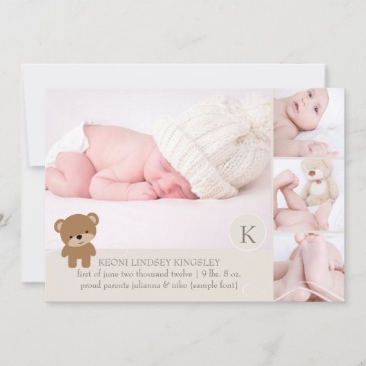 PixDezines teddy bear photo birth announcement（Pix 案内状 (正面)