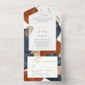 PixDezines Terracottaネイビーモダン抽象芸術図形 オールインワン招待状 (内側)