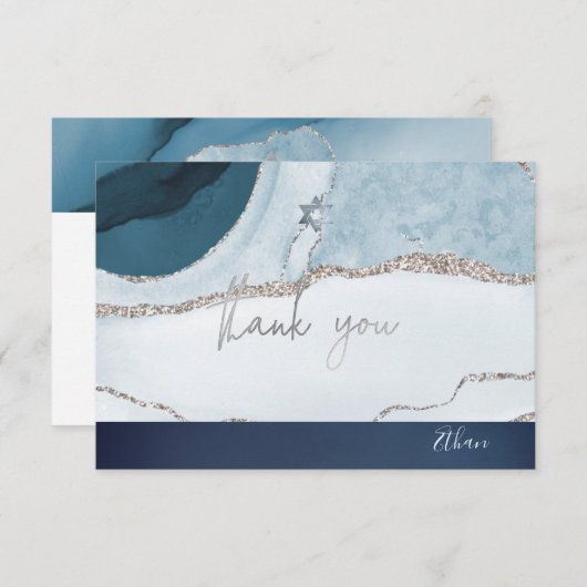 PixDezines THANK YOUバー(ユダヤ教の)バル・ミツバーウォーターカラーアゲート 出欠カード (正面/裏面)