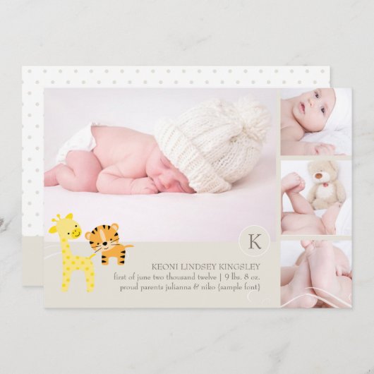 PixDezines tiger giraffe写真誕生のお知らせ 案内状 (正面/裏面)