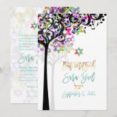 _PIXDezines TREE OF LIFE ミュージックノーツ ミツヴァー ピンク_ 招待状 (正面/裏面)