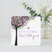 PixDezines TREE OF LIFE BAT MITZVAH/パープル+ピンク 招待状 (スタンド正面)