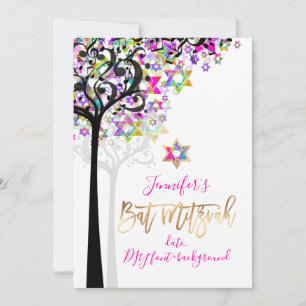 PIXDEZINES TREE OF LIFE MUSICノート（ユダヤ教の）バル・ミツバー・ピンク 招待状