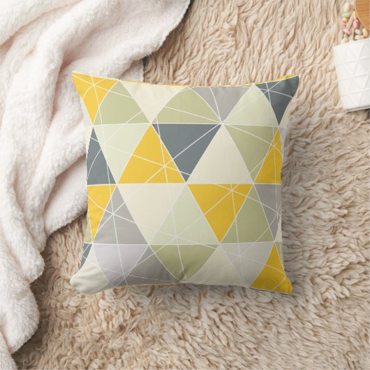 PixDezines Triangles Geometric/Yellow/Gray クッション (ブランケット)