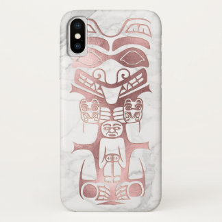 PixDezines TRIBAL TOTEM、フェイクバラ金ゴールド+大理石 iPhone X ケース