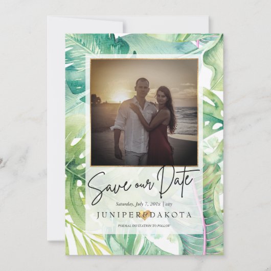 PixDezines Tropical Greenery 救 Our Date 招待状 (正面)