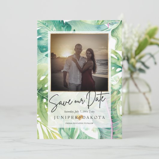 PixDezines Tropical Greenery 救  Our Date 招待状 (スタンド正面)