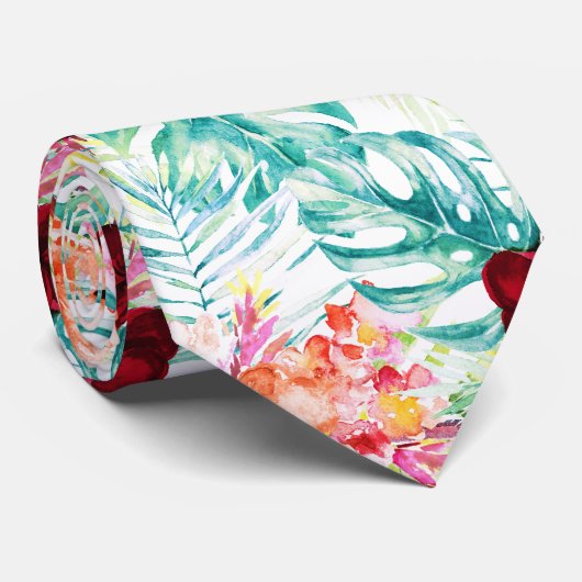 PixDezines Tropical Paradise Floral Foliage ネクタイ (ロール)
