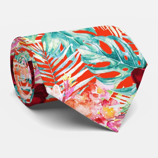 PixDezines Tropical Paradise Floral Foliage ネクタイ (ロール)