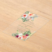 PixDezines Tropical Paradise Flowers Foliage アクリル招待状 (レイダウン)