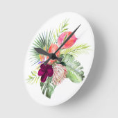 PixDezines Tropical Paradise Lush Floral Foliage ラウンド壁時計 (傾斜)