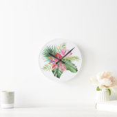 PixDezines Tropical Paradise Lush Floral Foliage ラウンド壁時計 (ホーム)