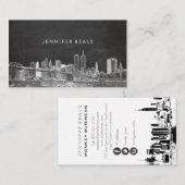 PixDezines Twin Towers NYC スカイライン/ブラックボード 名刺 (正面/裏面)