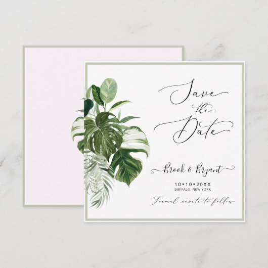 PixDezines Variegated Monstera n Tropical Foliage 招待状 (正面/裏面)