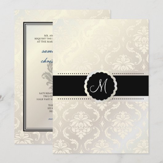 PixDezines Vendome Damask/黒+白5x7 招待状 (正面/裏面)